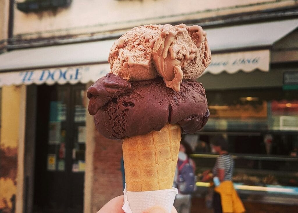 Gelato cone, in front of Il Doge gelateria in Rome